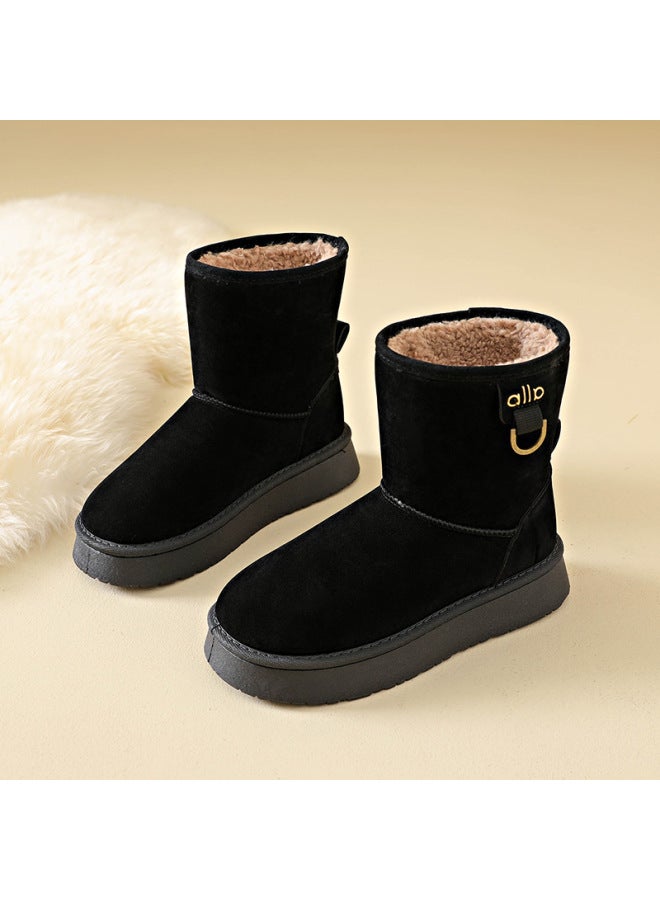 Winter Fleece-lined High-top Snow Boots For Pregnant Women, Warm And Non-slip Outdoor Large Cotton Shoes, Chinese Cotton Shoes