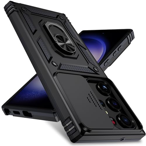 Weycolor for Samsung Galaxy S22 Ultra Case with Camera Lens Cover,10 FT Military Grade Drop Protection, Magnetic Ring Holder Kickstand Protective Phone Case for Samsung Galaxy S22 Ultra, Black - Image 1