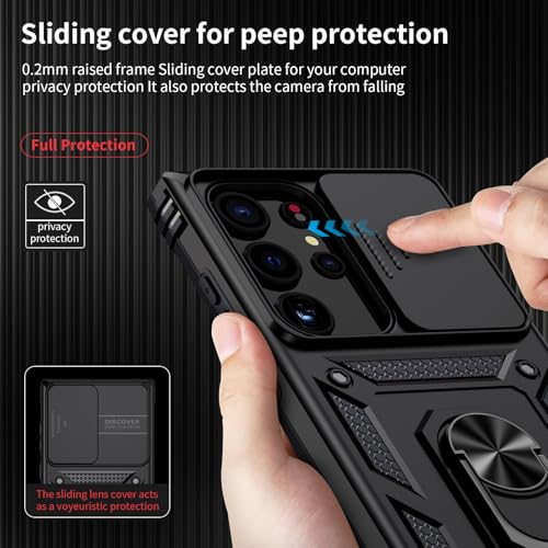 Weycolor for Samsung Galaxy S22 Ultra Case with Camera Lens Cover,10 FT Military Grade Drop Protection, Magnetic Ring Holder Kickstand Protective Phone Case for Samsung Galaxy S22 Ultra, Black - Image 3