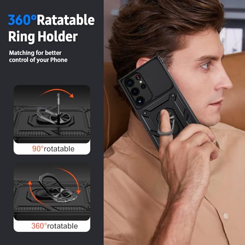 Weycolor for Samsung Galaxy S22 Ultra Case with Camera Lens Cover,10 FT Military Grade Drop Protection, Magnetic Ring Holder Kickstand Protective Phone Case for Samsung Galaxy S22 Ultra, Black - Image 5