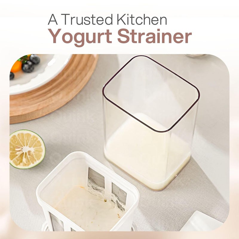 Quink Yogurt Strainer Filter1100 ML Greek Yogurt Strainer Fine Mesh Strainer with Lid Curd Maker with Yogurt Filter Strainer Hung Curd Maker Multifunctional Yoghurt Filter Curd Maker for Home - Image 5