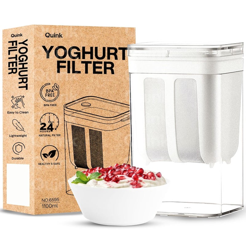 Quink Yogurt Strainer Filter1100 ML Greek Yogurt Strainer Fine Mesh Strainer with Lid Curd Maker with Yogurt Filter Strainer Hung Curd Maker Multifunctional Yoghurt Filter Curd Maker for Home - Image 1