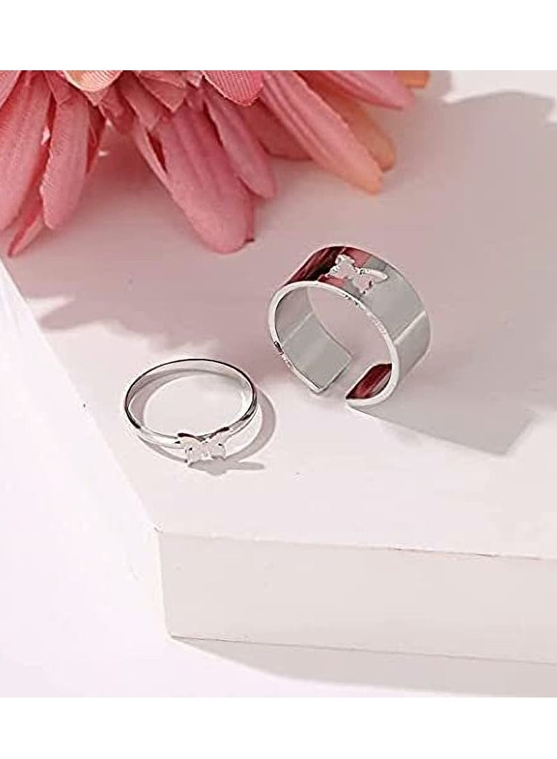 Excefore Couples Rings, Butterfly Love Ring, wedding ring set Two Rings , cute matching butterfly ring stainless steel couple jewelry suitable for ladies and girls, Engagement Ring (2PCS) - Image 2