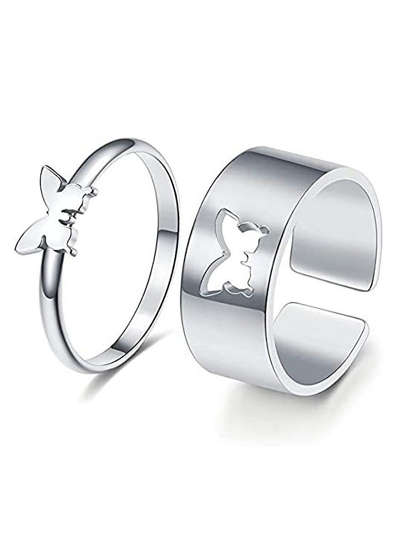 Excefore Couples Rings, Butterfly Love Ring, wedding ring set Two Rings , cute matching butterfly ring stainless steel couple jewelry suitable for ladies and girls, Engagement Ring (2PCS) - Image 1