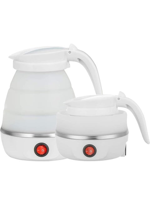Travel Kettle Electric Small Foldable Portable Kettle,Silicone Collapsible Heating Water Boiler Tea Pot for Camping,Easy for Storage with Separable Power Cord (White)