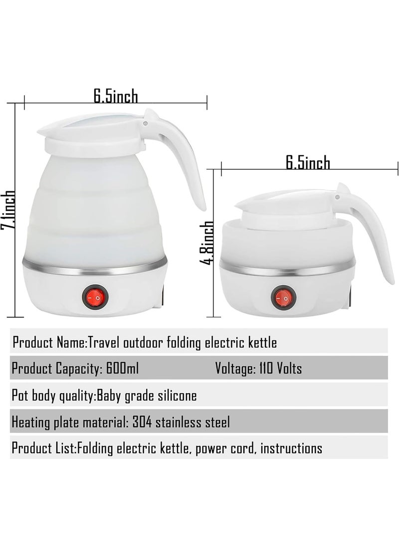 Generic - Travel Kettle Electric Small Foldable Portable Kettle,Silicone Collapsible Heating Water Boiler Tea Pot for Camping,Easy for Storage with Separable Power Cord (White) - Image 1