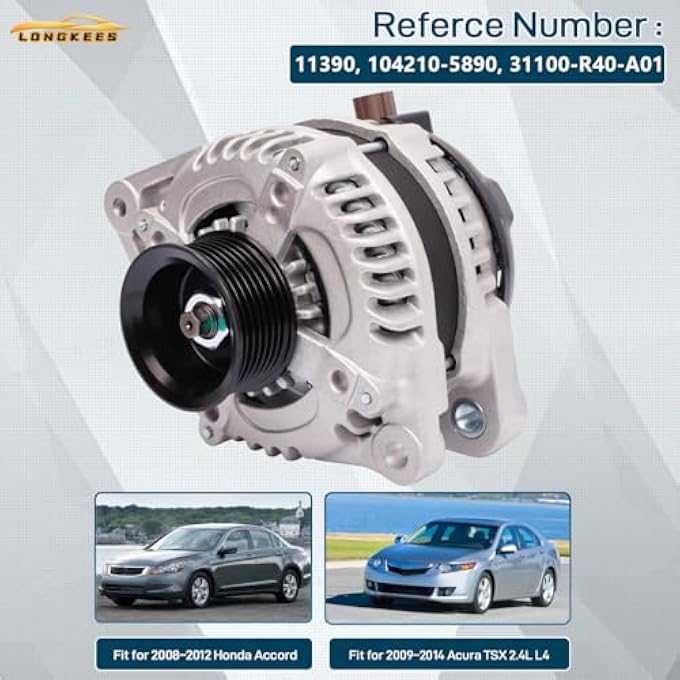 LONGKEES Alternator 130A FIT 20082012 Honda Accord & 20092014 Acura TSX 2.4L L4 Replace OE# 11390, 104210-5890, 31100-R40-A01 - Image 2