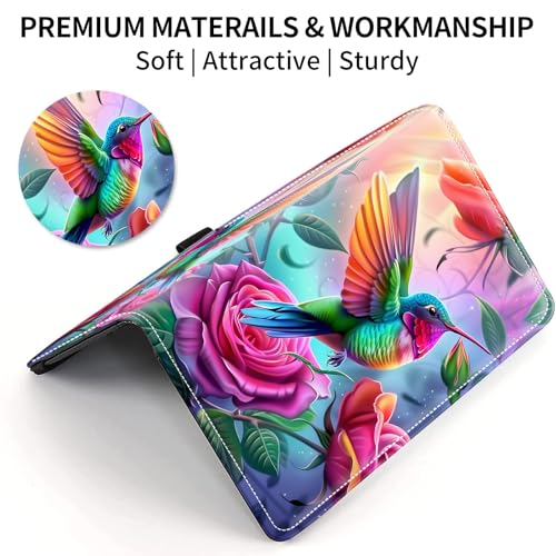 WZCJDHMJ Leather Checkbook Covers for Personal Checkbook Check book Holder Cover Wallets for Women Men,RFID-Blocking Slim Checkbook Cover for Duplicate Checks with Elastic Strap,Colorful Hummingbirds - Image 2