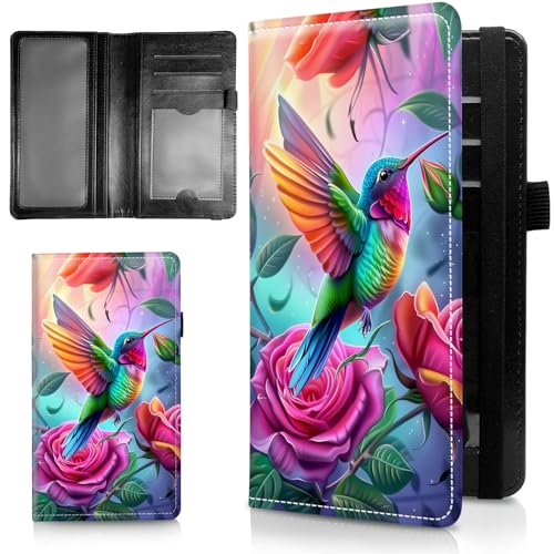 WZCJDHMJ Leather Checkbook Covers for Personal Checkbook Check book Holder Cover Wallets for Women Men,RFID-Blocking Slim Checkbook Cover for Duplicate Checks with Elastic Strap,Colorful Hummingbirds - Image 1