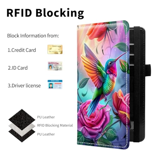 WZCJDHMJ Leather Checkbook Covers for Personal Checkbook Check book Holder Cover Wallets for Women Men,RFID-Blocking Slim Checkbook Cover for Duplicate Checks with Elastic Strap,Colorful Hummingbirds - Image 5
