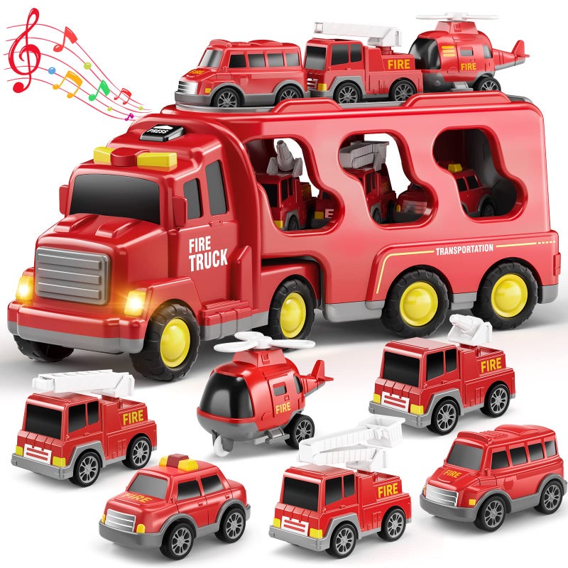 KIZONLY Fire Truck Toys for Toddler 13 35 Transport Car with Light Sound 7in1 Fire Car Carrier Vehicle Set for Girls 1 2 3 4 5 6 Years Old Birthdays Gifts for Kids Girls Aged 39 - Image 3