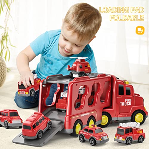 KIZONLY Fire Truck Toys for Toddler 13 35 Transport Car with Light Sound 7in1 Fire Car Carrier Vehicle Set for Girls 1 2 3 4 5 6 Years Old Birthdays Gifts for Kids Girls Aged 39 - Image 5
