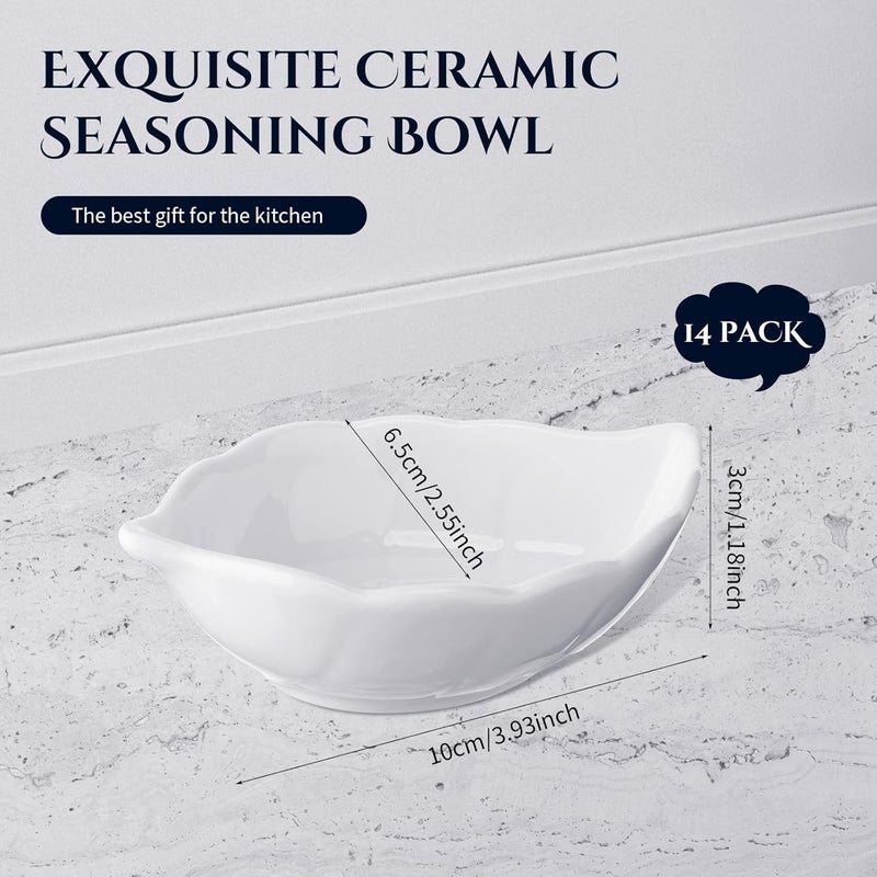 Eccliy 14 Pack Ceramic Soy Dipping Sauce Dish Leaf Shape Bowls Cute Dipping Sauce Cups White Dipping Bowls Small Mini Leaf Dish for Charcuterie Condiments Appetizer BBQ Sushi Serving Plates Soy Sauce - Image 2