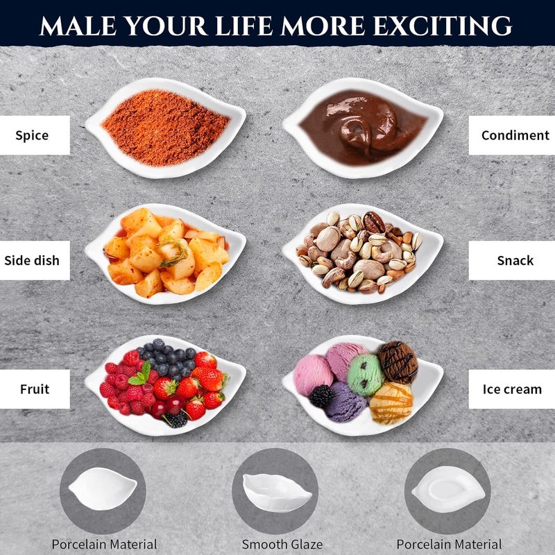 Eccliy 14 Pack Ceramic Soy Dipping Sauce Dish Leaf Shape Bowls Cute Dipping Sauce Cups White Dipping Bowls Small Mini Leaf Dish for Charcuterie Condiments Appetizer BBQ Sushi Serving Plates Soy Sauce - Image 5