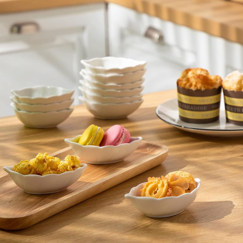 Eccliy 14 Pack Ceramic Soy Dipping Sauce Dish Leaf Shape Bowls Cute Dipping Sauce Cups White Dipping Bowls Small Mini Leaf Dish for Charcuterie Condiments Appetizer BBQ Sushi Serving Plates Soy Sauce - Image 3