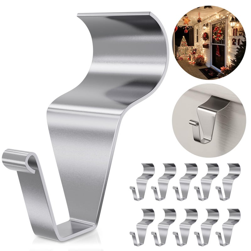 Amuille Vinyl Siding Hooks Hanger 10 Pack, Heavy Duty Siding Clips for Hanging on Patio, No-Hole Needed Stainless Steel Siding Hook to Decor Wreath Things for Horizontal Vinyl Siding - Image 1