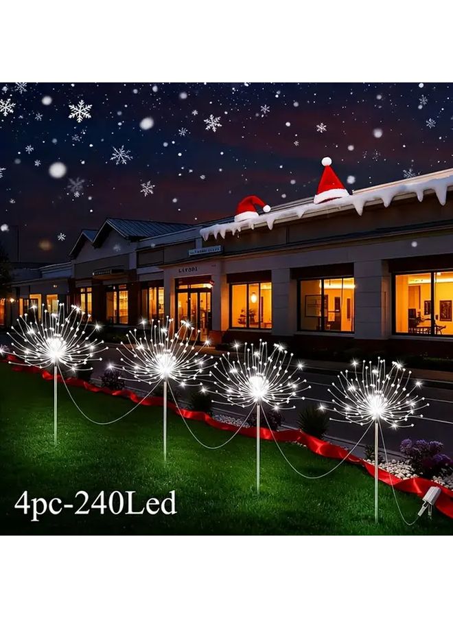 240LED 4 قطع أضوات الألعاب النارية البيضاء الشمسية 8 أوضاع استشعار ذكي للحدائق الخارجية - Image 1