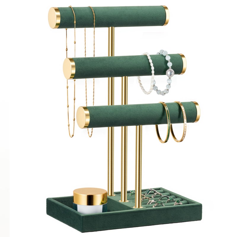 bussdis 3 Tier Bracelet Holder Display Detachable T Bar Dark Green Velvet Bracelet Holder Jewelry Holder Organizer for Bracelet Necklace Watches Rings - Image 2