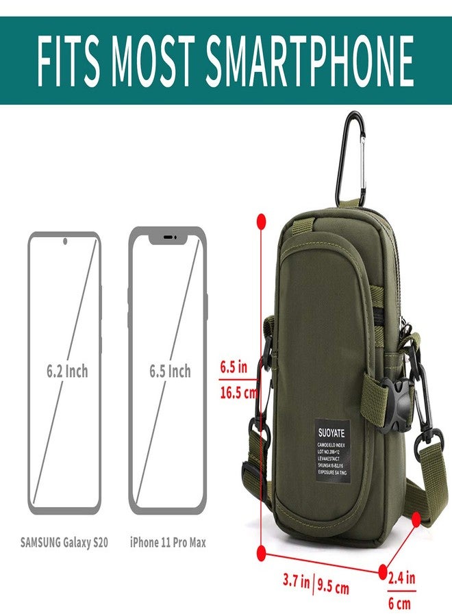 Lohol Multifunction Cell Phone Holster, One Shoulder Pouch with Carabiner, Outdoor Tactical Waist Belt Bag, Security Purse Crossbody Gadget Pocket for Smartphone Up to 6.5 inches, 1# Army Green - Image 2