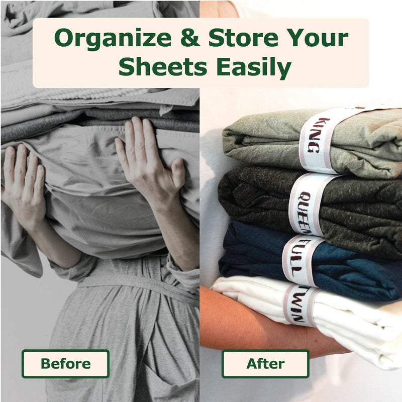Ecohomes Bed Sheet Organizer And Storage Size Label Bands | Bed Sheets Set Organizers For Linen Closet Organization - Elastic Bedding Band Labels For Organizing Bedsheet (Queen 4Pcs Pack | Cream) - Image 2