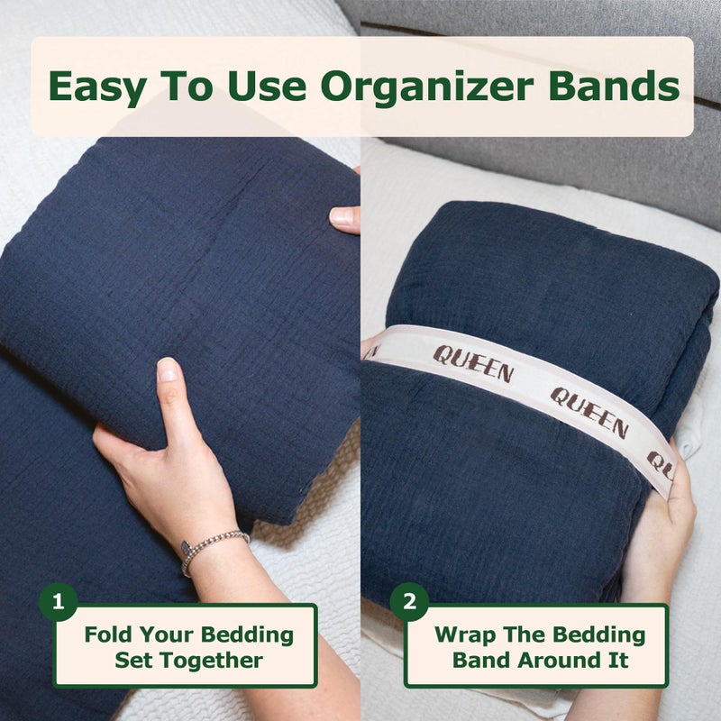 Ecohomes Bed Sheet Organizer And Storage Size Label Bands | Bed Sheets Set Organizers For Linen Closet Organization - Elastic Bedding Band Labels For Organizing Bedsheet (Queen 4Pcs Pack | Cream) - Image 5