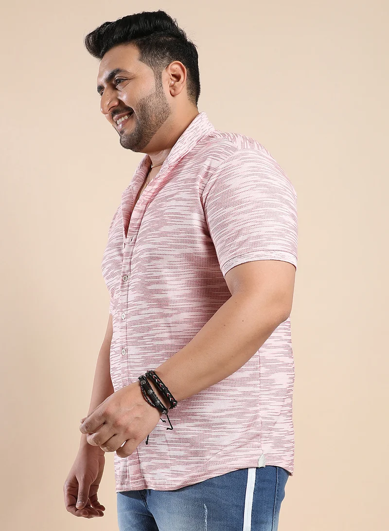 انستافاب بلس Instafab Plus Men's Blush Pink Textured Horizontal Striped Shirt For Casual Wear | Spread Collar | Short Sleeve | Button Closure | Polycotton Shirt Crafted With Comfort Fit For Everyday Wear