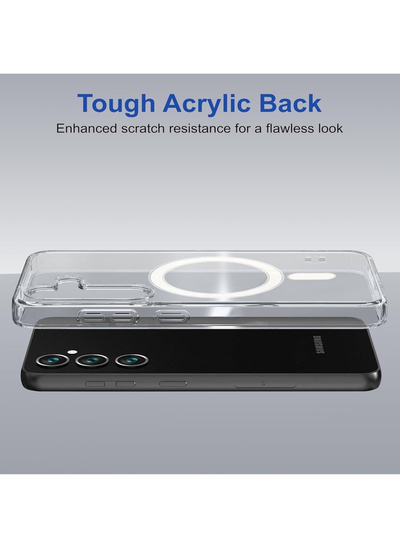 Waldic - Samsung Galaxy S24 FE Magsafe Case|Ultra-Hybrid Back Case Cover Compatible With Magsafe|Camera Protection|Hard Crystal Clear Back|Shockproof Bumper Case Cover For Samsung Galaxy S24 FE - Clear - Image 1
