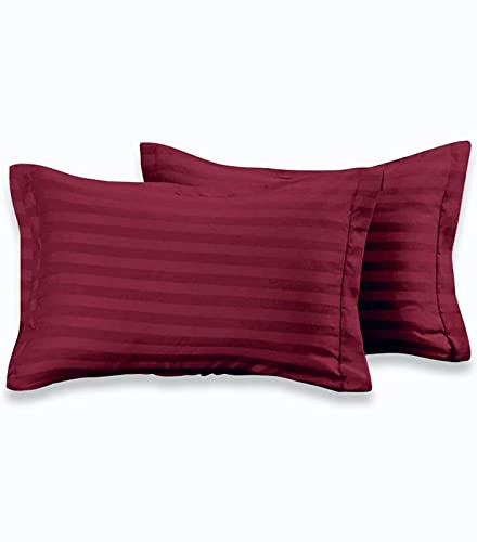 YFH Creative Super Soft Breathable Brushed Microfiber Cotton 220 GSM Luxurious Striped Pillow Covers Combo Set of 4 Peices- 18"x 28", Maroon & Yellow - Image 3