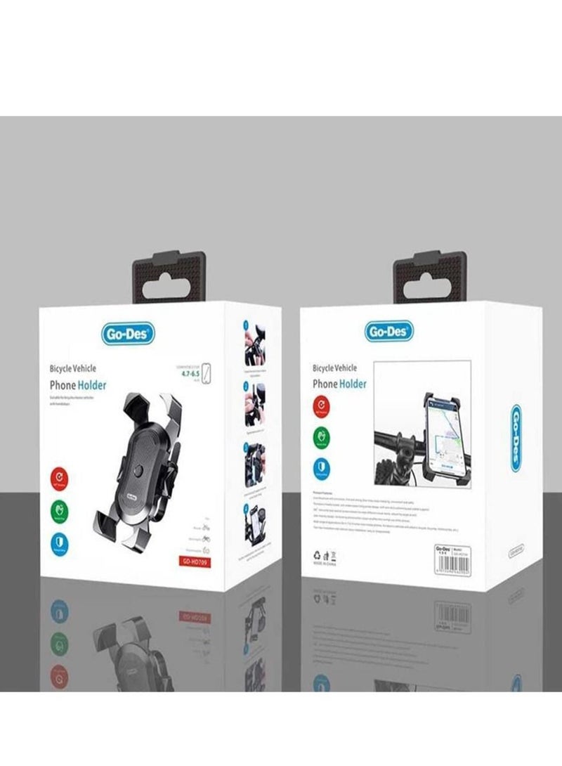 Go-Des GD-HD709 Bicycle Vehicle, Motorcycle Phone Holder, Compatible For 4.7-6.5 Inch Mobile Screen, 360 Degree Rotation Black - Image 4