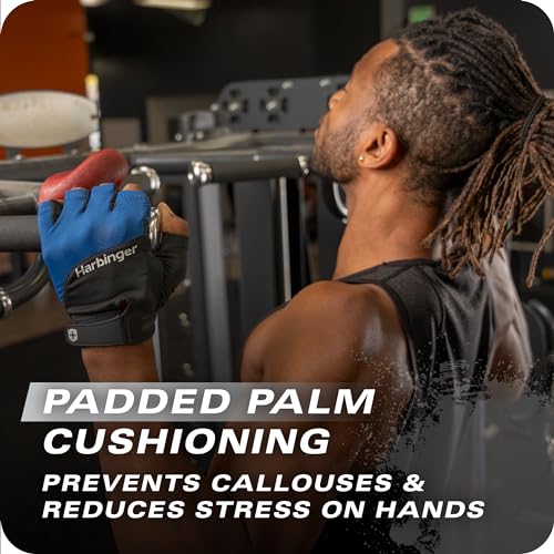 Harbinger Training Grip Gloves 3.0 – Durable, Padded Leather Palm, Enhanced Grip, Breathable 4-Way Stretch Lycra, Adjustable Hook-and-Loop Closure, Quick Removal Tabs, Weightlifting, Blue, Medium - Image 4