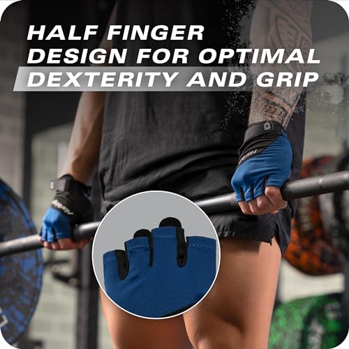 Harbinger Training Grip Gloves 3.0 – Durable, Padded Leather Palm, Enhanced Grip, Breathable 4-Way Stretch Lycra, Adjustable Hook-and-Loop Closure, Quick Removal Tabs, Weightlifting, Blue, Medium - Image 2