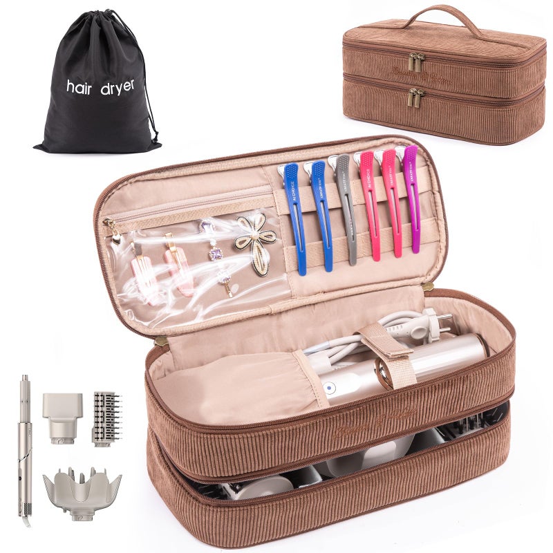 ELCUPA Doublelayer Hair Tools Travel Case with Black Hair Dryer Bag with Detachable Divider compatible with Shark FlexStyleSmoothStyle Flat Curling Iron Travel Organizer - Image 2