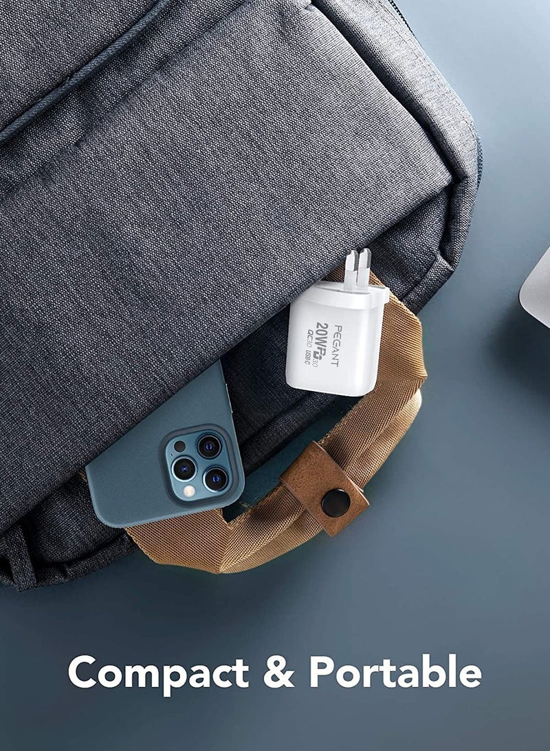 PEGANT 20W USB C PD Fast Charger Dual Port Type C QC3.0 Wall Adapter UK Plug White - Image 5