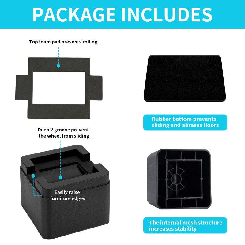 BTSD-home 3 Inch Heavy Duty Bed Risers Adjustable Bed Lifts Fits to All Wheels of Furniture, Sofa, Table and Couch 4 Pack - Image 5