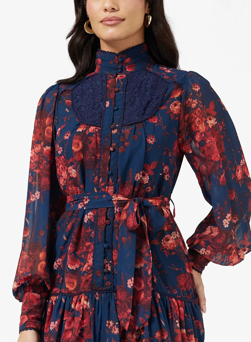 Hope & Ivy Lace Collar Detailing Long Sleeve Embroidered Mini Dress