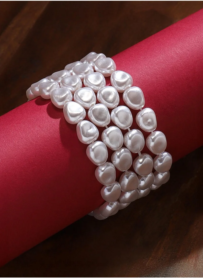 SOHI SOHI Women's The Almyra Multi-Layer Bracelet For Casual Wear | Pearl White Colour | Acrylic Material | Adjustable Closure | Artificial Pearl Bracelet | Multi-Layer Bracelet For Women & Girls