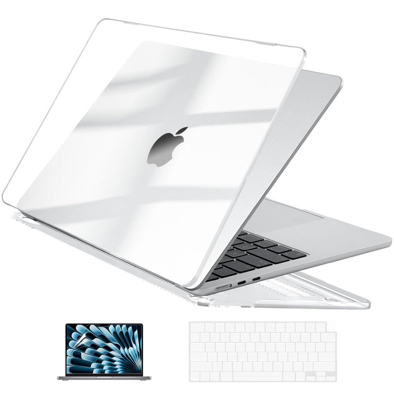 EooCoo Case Compatible with MacBook Air 13.6 inch M4 2025 2024-2022 M3 M2 A3240 A3113 A2681, Hard Shell Case + Keyboard Cover + Polishing Cloth + Screen Protector for Mac Air 13 - Crystal Clear - Image 1