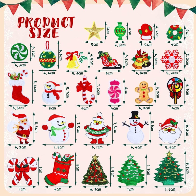 Canlierr 36 Pieces Christmas Iron on Embroidered Patches Snowman Socks Santa Claus Snowflake Cute Sew on Patches for Clothing Large Colorful Decorative Patches for Clothes Dress Hat Jeans DIY Snowman - Image 2