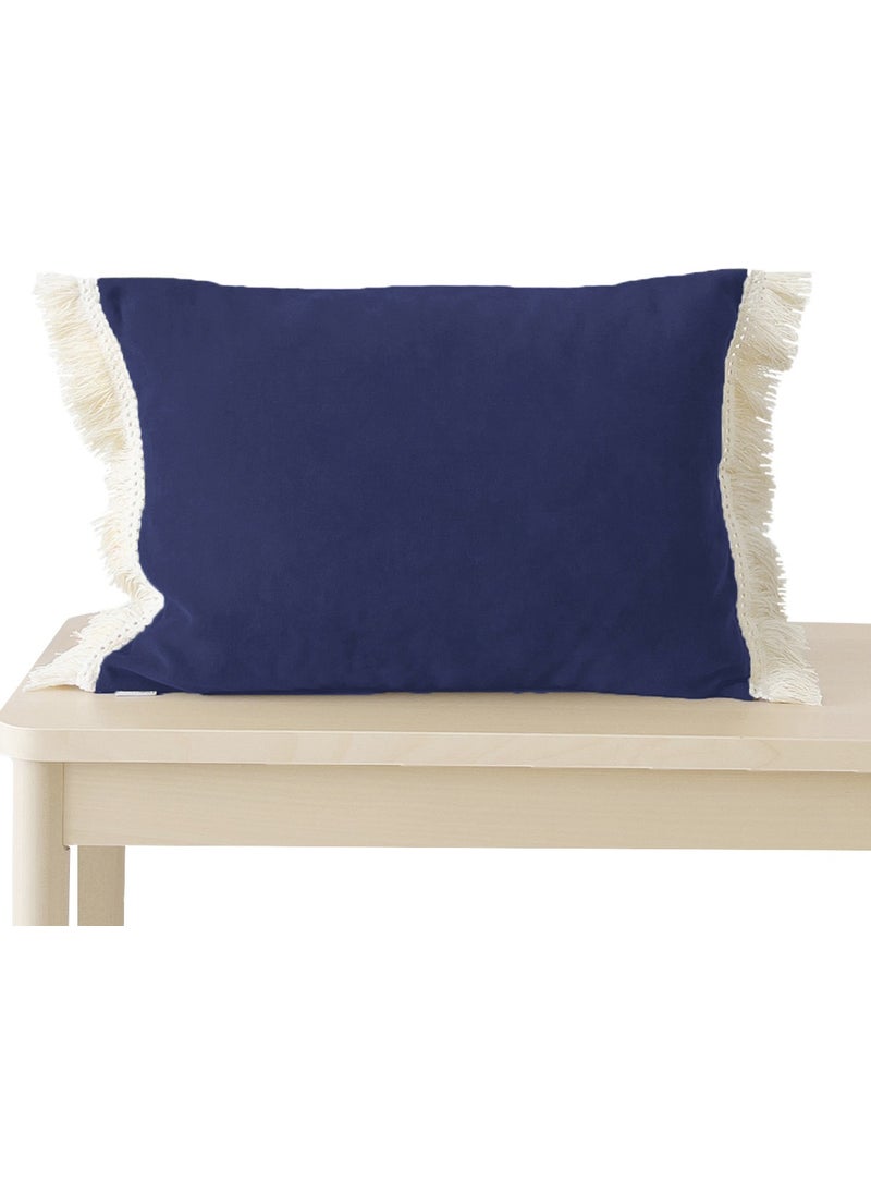 Ritmo Home Tasseled Fringed Scandinavian Throw Pillow Cover Navy Blue  - Image 1