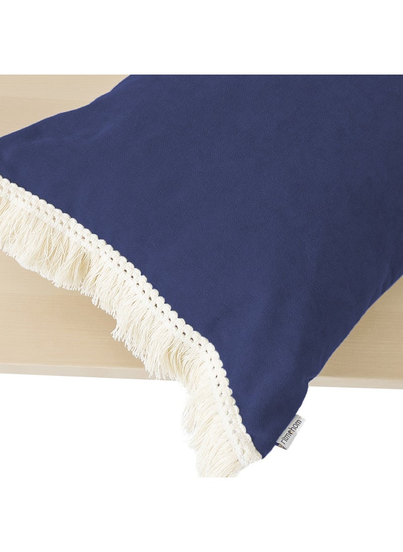 Ritmo Home Tasseled Fringed Scandinavian Throw Pillow Cover Navy Blue  - Image 2