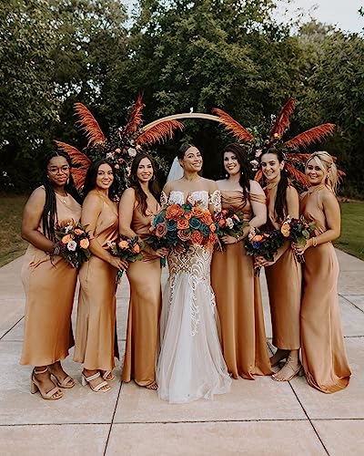 FACINOC Roses Artificial Flowers Bouquet Box Set Fake Flower for DIY Bridal Wedding Shower Decorations Centerpieces for Table Faux Silk Floral Arrangement for Party Home Decor Indoor Teal Orange - Image 3