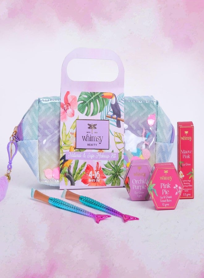 Whimsy Beauty 5-Piece Organic Makeup Kit for Girls, Preteens & Teens | Safe & Skin-Friendly Beauty Set | Non-Toxic Real Toy Makeup | Eye Glitter, Lip Cheek Tint, Kids Lip Gloss & Mermaid Brushes - Image 1