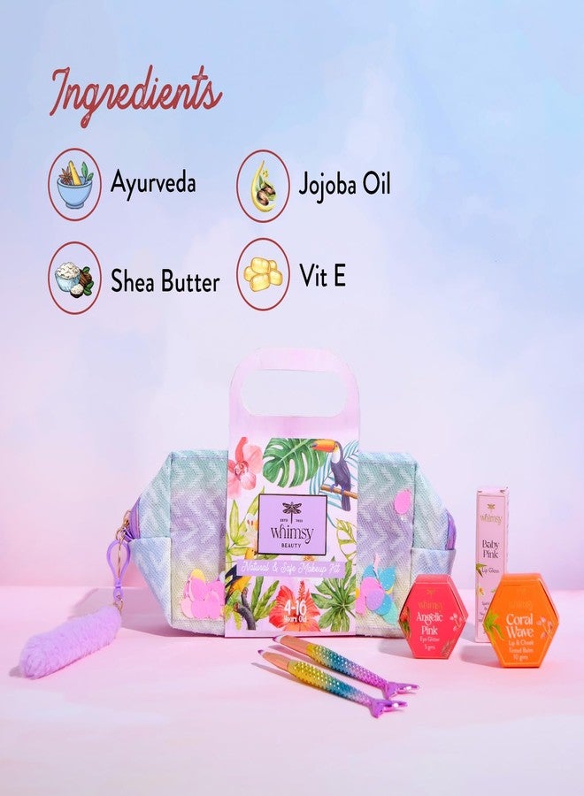 Whimsy Beauty 5-Piece Organic Makeup Kit for Girls, Preteens & Teens | Safe & Skin-Friendly Beauty Set | Non-Toxic Real Toy Makeup | Eye Glitter, Lip Cheek Tint, Kids Lip Gloss & Mermaid Brushes - Image 2