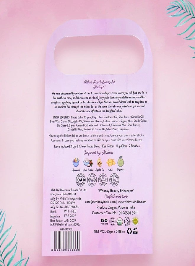 Whimsy Beauty 5-Piece Organic Makeup Kit for Girls, Preteens & Teens | Safe & Skin-Friendly Beauty Set | Non-Toxic Real Toy Makeup | Eye Glitter, Lip Cheek Tint, Kids Lip Gloss & Mermaid Brushes - Image 3