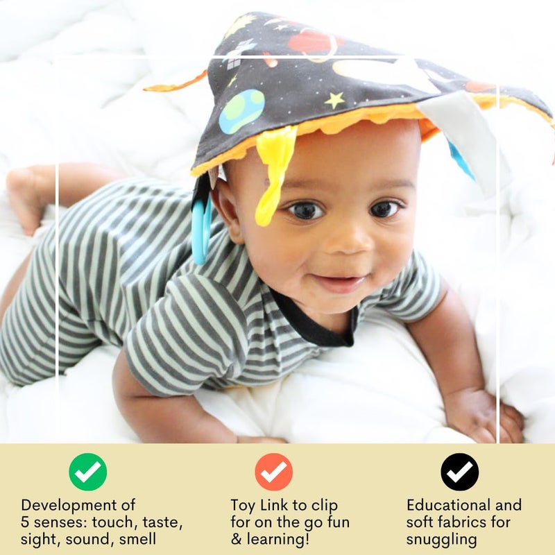 The Learning Lovey Baby Jack & Co 8x8” Outer Space Lovey Tag Toys for Babies - Crinkle Toys - Travel Self Sooth - Soft & Safe - Learn Shapes, Colors, Planets - BPA Free w/Stroller Clip - Image 5