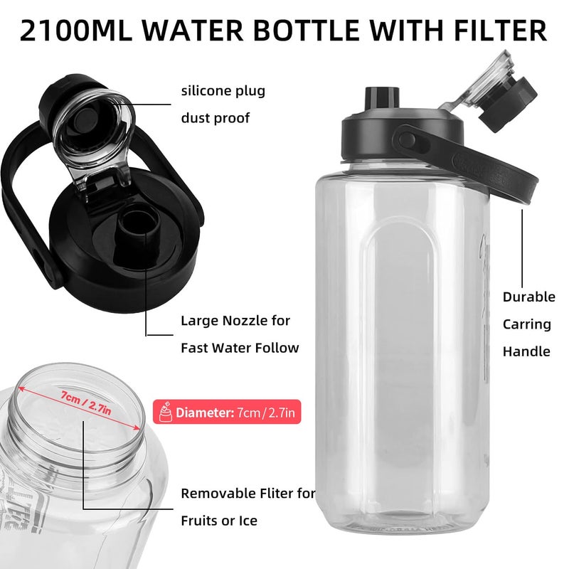 Olerd Half Gallon/64oz Water Bottle With Handle, Leak proof with removable strainer, BPA Free Fitness 2L Sports Water Jug, ensure You Drink Enough Water Daily for Gym and Outdoor Sports(Grey) - Image 2
