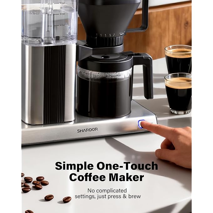 SHARDOR 8-Cup Drip Coffee Maker with Reusable Filter and Glass Coffee PotBlack and Sliver - Image 3