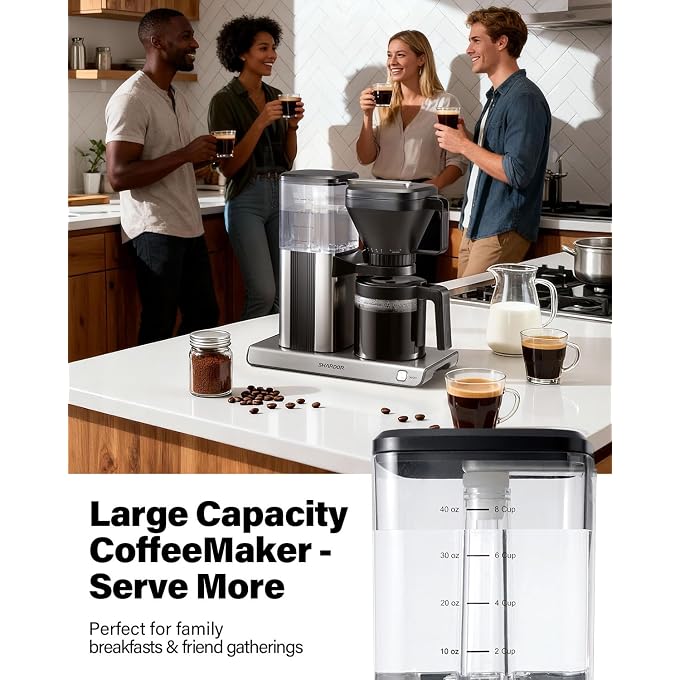 SHARDOR 8-Cup Drip Coffee Maker with Reusable Filter and Glass Coffee PotBlack and Sliver - Image 2