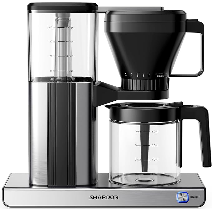 SHARDOR 8-Cup Drip Coffee Maker with Reusable Filter and Glass Coffee PotBlack and Sliver - Image 1