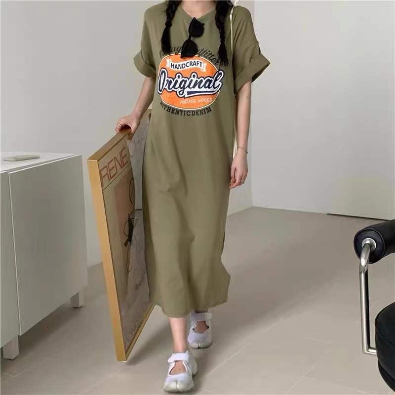 Plus Size Tee Dress 2023 Summer Casual Maxi Army Green - Image 2